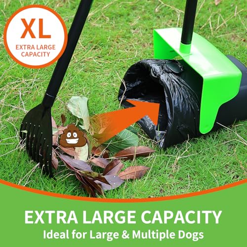 Image of ienjoyed Pooper Scooper Large Swivel Bin & Rake with 160 Waste Bags,Heavy Duty Dog Pooper Scooper with Bag Attachment for Dogs, Long Handle Poop Scooper with Lid for Yard, Grass, Gravel(Green)