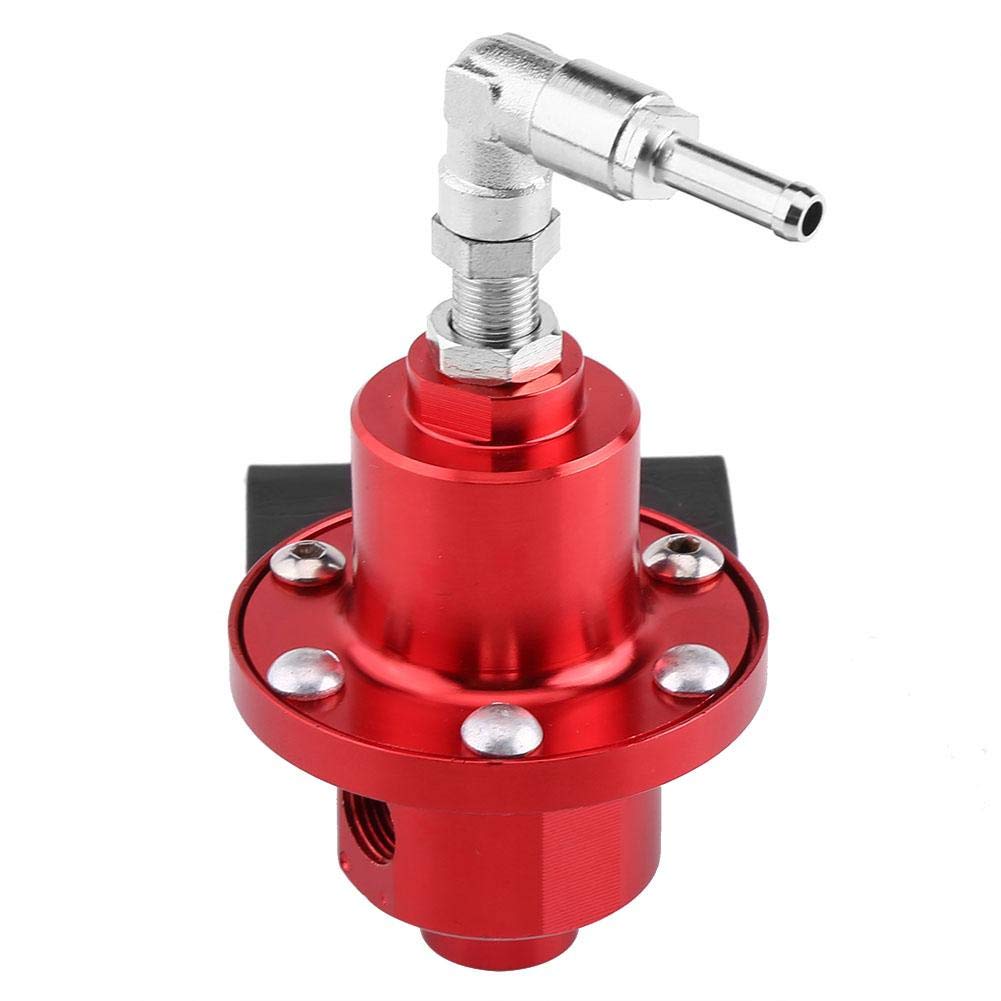 Terisass Regulador presion gasolina, Aleación de aluminio Vehículo para automóvil Regulador de presión de combustible FPR ajustable con medidor y kit de adaptador de montaje Universal(rojo)
