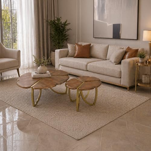 Image of The Attic Roselle Coffee Table, Coffee Table for Living Room, Teak & Gold Finish