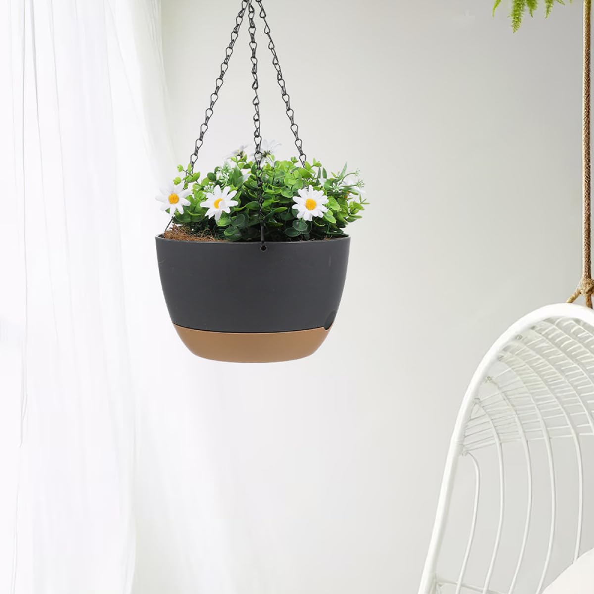 LABRIMP Hängeampel aus Pp und Eisen Großer Blumentopf Hängend Anthrazit für Balkon und Wohnzimmer Pflanzenhalter zur Wandmontage