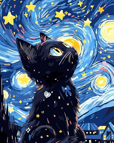 Diamond Art Kits for Adults Starry Sky Cat 5D Diamond Painting Kits for Adults Beginner DIY Full Drill Gem Art Kits for Home Wall Decor 12 x 12 Inch