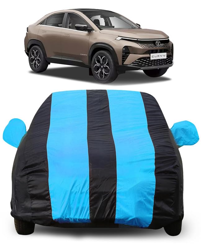 Image of Autofact Car Body Cover for Tata Curv, Triple-Stitched, Windproof with Buckle Belt, Elastic Hem, UV Protection, Scratchproof & Dustproof, Soft Feather-Fabric for All-Weather Protection (Teak Blue)