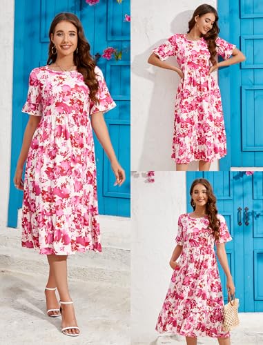 Image of STYLEWORD Womens Summer Casual Short Sleeve Flowy Midi Beach Dress