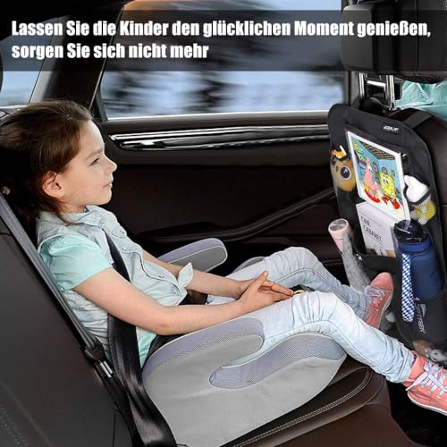 Ezilif Auto Rückenlehnenschutz Kinder, Wasserdicht Sitzschutz Auto Organizer mit 12 Zoll Tasche für iPad/Tablet, Autositz Organizer mit Kick-Matten-Schutz, Schwarz