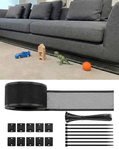 Under Sofa Blocker for Pets 3.9 Inch Cuttable Mesh Under Bed Blocker for Dogs and Cats 33 Feet Long Mesh Roll Black Toy Blocker for Furniture Gaps and Floor Stop Items Getting Lost