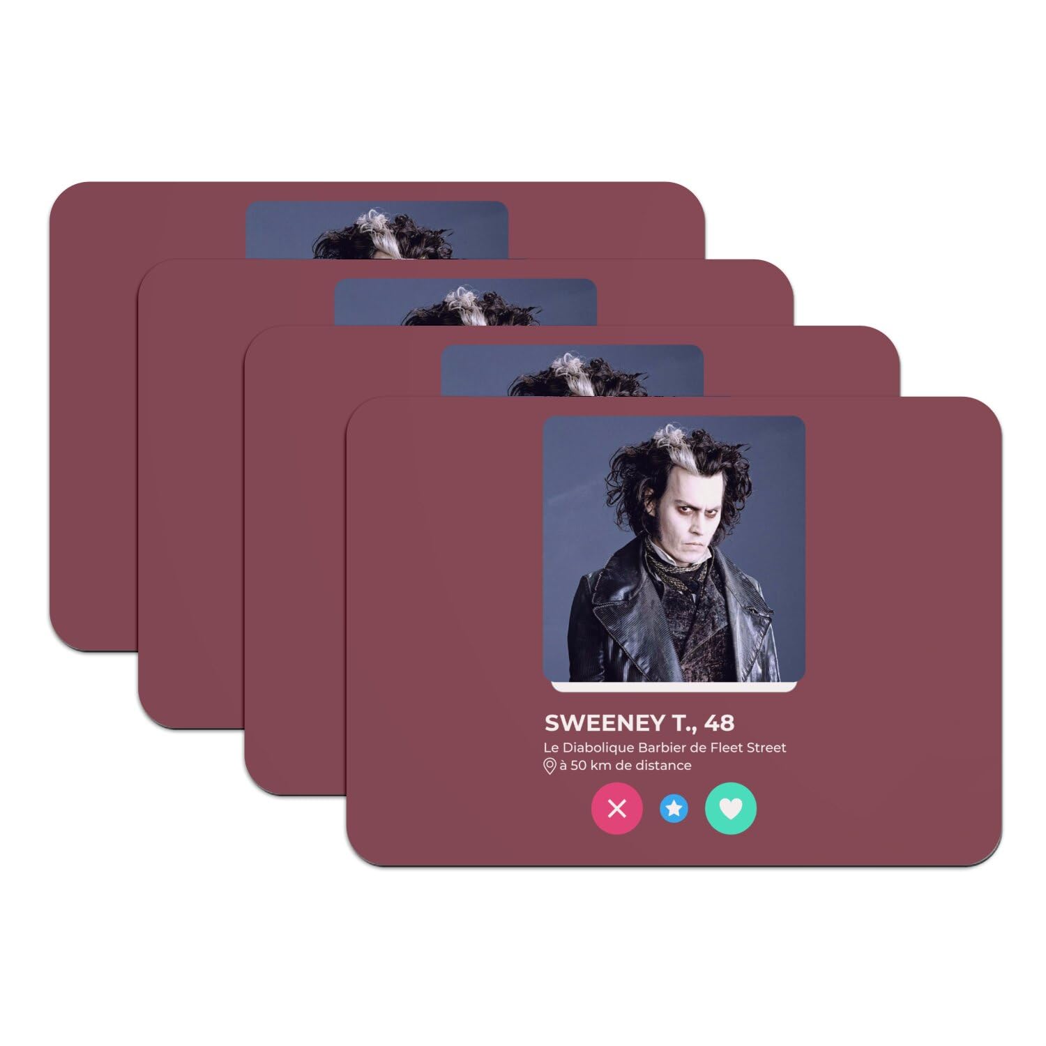 Sets de table lot de 4 en caoutchouc rouge grand format Sweeney Todd 39,5 x 28,5 cm
