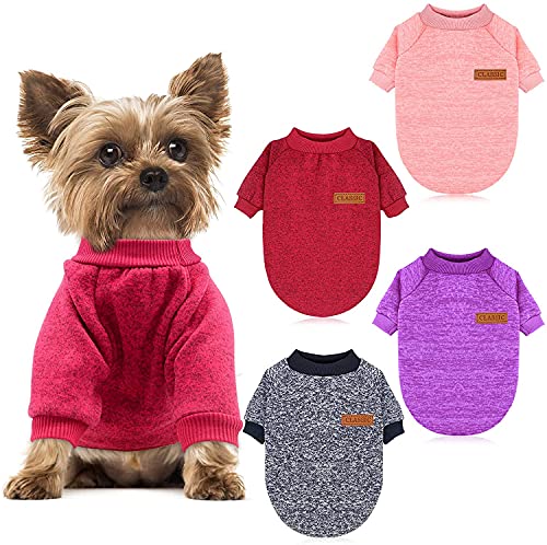 HYLYUN 4 Pieces Dog Sweaters for Small Dogs, Chihuahua Sweater Puppy Sweatshirt Pet Dog Classic Knitwear Sweater Warm Winter Dog Clothes Doggie Sweater Pullover XL