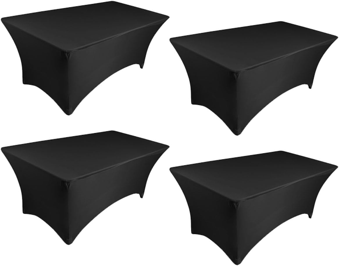 Tektrum 6 ft Long Rectangular Stretch Tablecloth Fitted Table Cover for Trade Show - Premium Fabric (4, Black, 6FT)