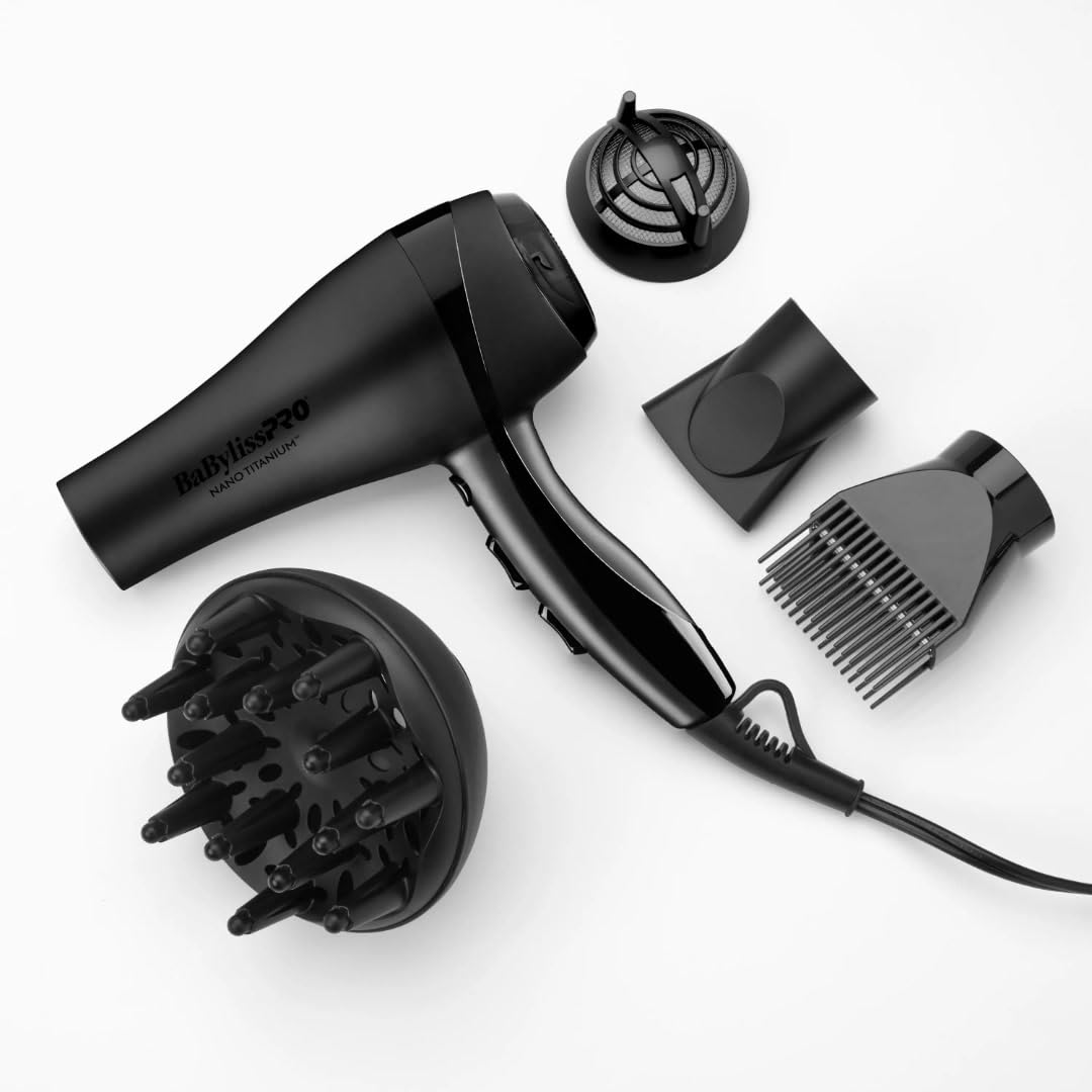 Nano Titanium 2000-Watt Blow Dryer with Concentrator Nozzle, Professional Grade Ionic Corded Styling Tool for Hair