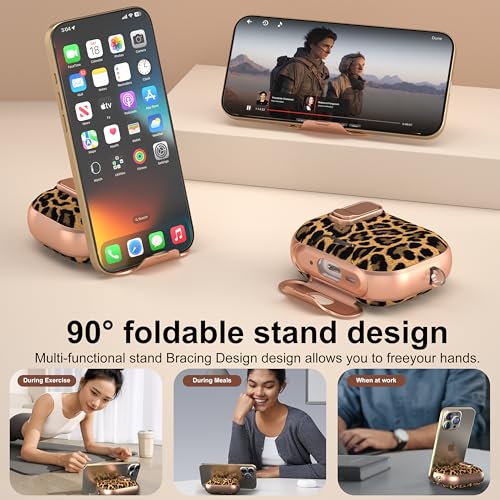 Image of for Apple AirPods Pro 3 Case 2025 with Safety Lock & Foldable Phone Stand | Double Drop Protection,Two-Piece Design, Airpod Pro 3 Case with Keychain & Cleaner Kit, Support Wireless Charging, Leopard
