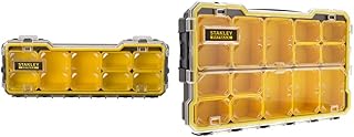 STANLEY FATMAX Pro 2/3 Shallow Stackable Storage Organiser for Small Parts, 6 Removable Compartments, FMST1-75779 with 1/3 Shallow Stackable Storage Organiser for Small Parts, FMST1-75781