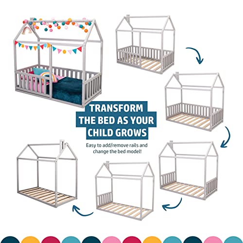 Full Size House Bed Frame For Toddler, Montessori Floor Bed For Kids, Full Size Toddler Bed Frame With Slats #TOP5