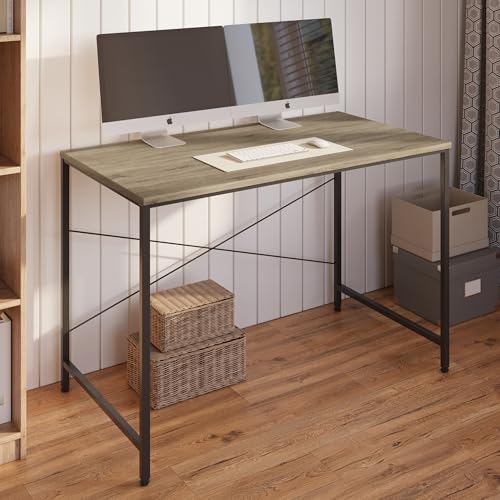 Image of FURLAY Slate Office Desk and Study Table | Century Engineered Wood Desk for Adults & Students | 1 Year Warranty | DIY (Classic Oak & Black, 91 x 60 cm)