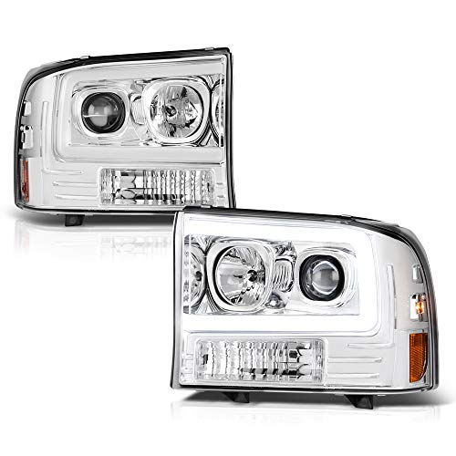 [For 1999-2004 Ford Excursion F-250 F-350 Superduty] OLED Neon Tube Chrome Projector Headlight Headlamp Assembly, Driver & Passenger Side