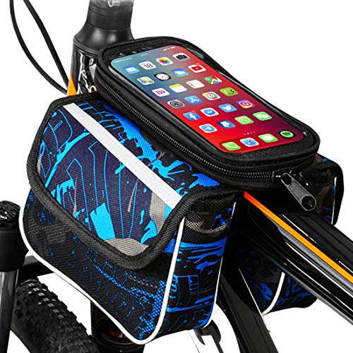 Antber Bolsa Bicicleta Cuadro con Funda movil Valida para Smartphones de hasta 7" con Funda Protectora Lluvia Soporte movil Bicicleta Bici Bolsa para Bicicleta Porta movil Bicicleta