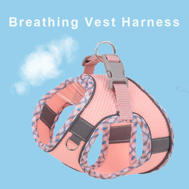 Hundegeschirr, No-Pull Hunde Geschirr für Mittelgroße Hunde, Reflektierend Brustgeschirr Small Dog, Weich Atmungsaktiv Air Mesh Verstellbar Pet Vest Harness mit Leine - Rosa, XL