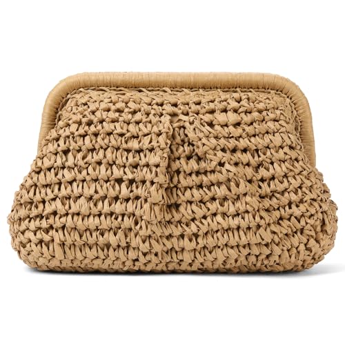 Image of RNIEGA Straw Clutch Purses for Women Cloud Dumpling Pouch Straw crossbody Handbag Summer Beach Woven Shoulder Bags