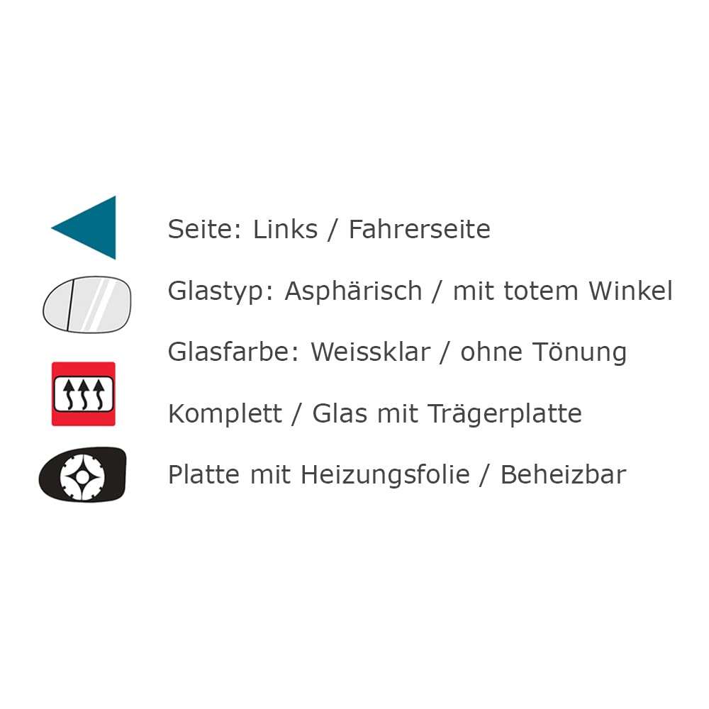 Szkło lusterka, lusterko wsteczne, lusterko zewnętrzne lewe, asferyczne, elektryczne, ogrzewane, pasuje do Audi A4 / S4 B9 2015-2018