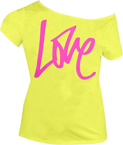 Traje de los años 90 y 80 para mujer, camiseta de discoteca de fiesta temática de los años 80, tops con hombros descubiertos, parte superior vintage