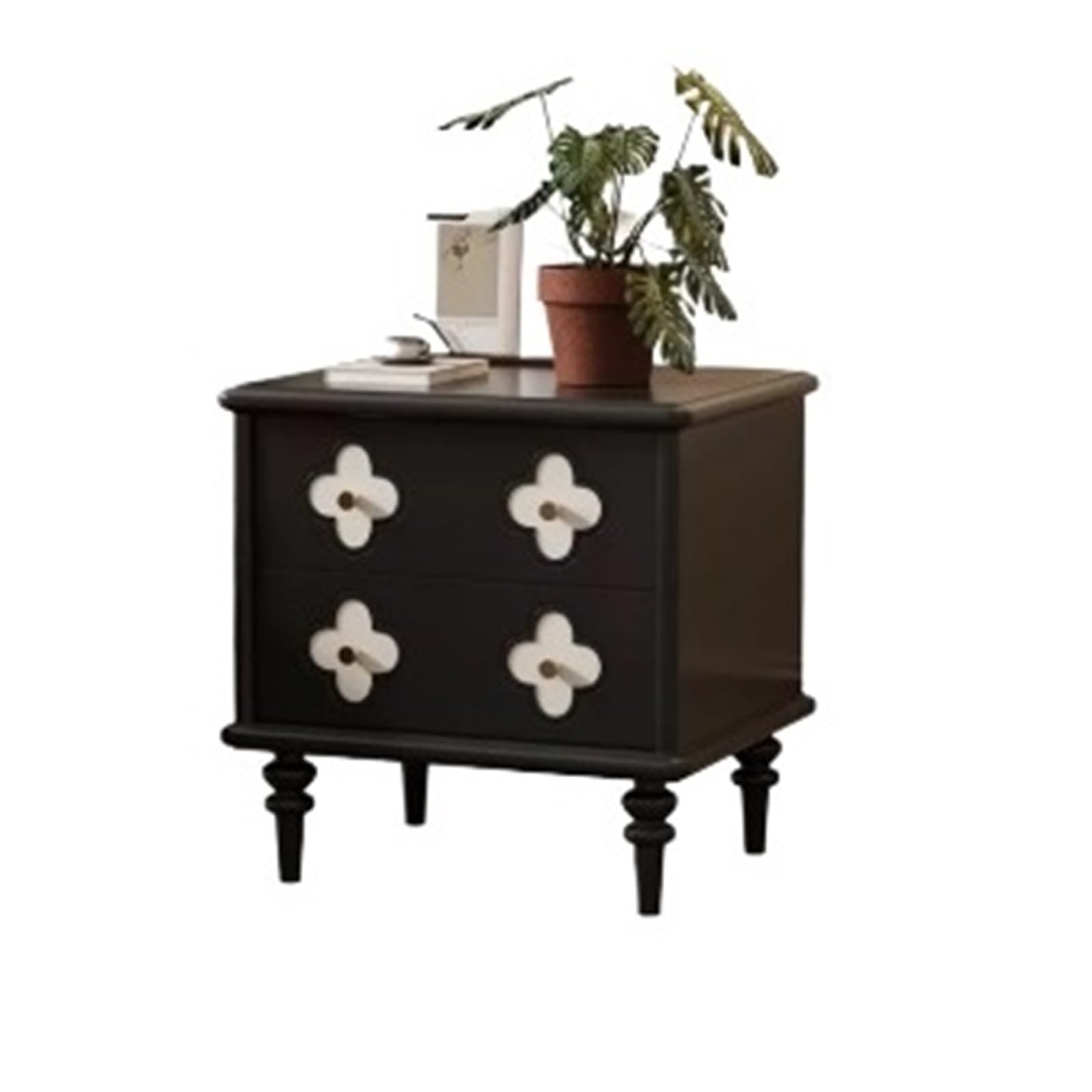 Table de nuit noire avec tiroir de rangement meuble de chambre en bois vintage