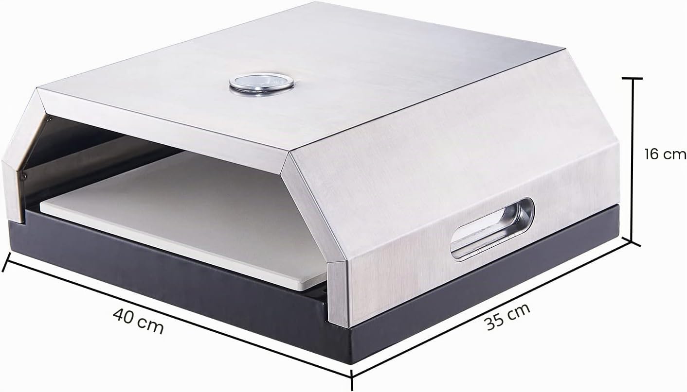 Pizzabox - Horno para pizza de acero inoxidable – Piedra para pizza para barbacoa de gas y barbacoa de carbón vegetal – Accesorio para pizza para barbacoa – Pizza perfecta para horno de