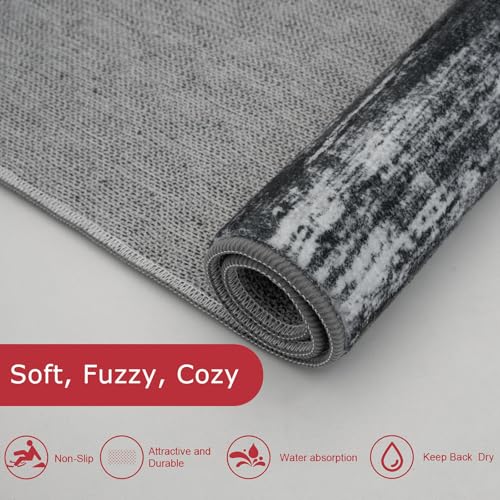 KOZYFLY Modern Abstract Hallway Runner Rug, 2.6x8 Washable Rug Runner Non-Slip Soft Striped Kitchen Runner Rugs, Black Navy Blue Grey Carpet Runner for Entryway Bathroom Laundry Room Foyer
