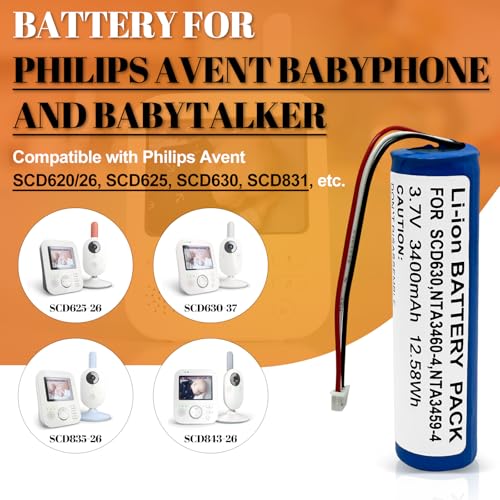 Akku kompatibel mit Philips Avent Babyphone SCD620, SCD625, SCD630, SCD831, SCD833, SCD835, SCD841, SCD843, SCD845 usw. Ersetzt die Philips-Modelle: NTA3460-4, NTA3459-4, 1S1PBL1865-2.6 usw.