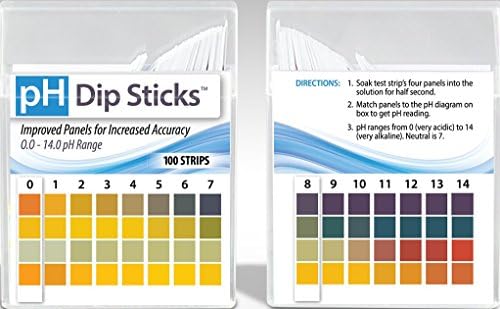 Dell pH Test Strips for Urine and Saliva with 4 testing panels for increased accuracy: pH Dip Sticks (100 Count, Full pH Range from 0 to 14)