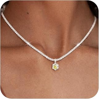 Geburtsstein Halskette Damen 925 Sterling Silber Kette Zirkonia Anhänger in 12 Farben,Personalisiert Wasserfest Mode Schmuck Ketten Geschenk für Frauen & Mädchen