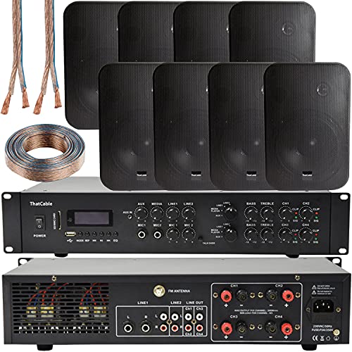 Loops 800W Bluetooth Sound System 8x 200W Black Wall Speaker 4 Zone Matrix Amplifier