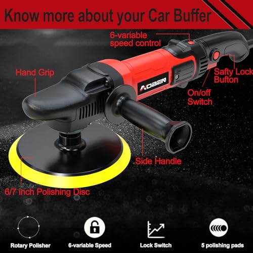 image for AOBEN 6/7 inch Buffer Polisher,Rotary Car Buffer,1600W Car Polisher Wa