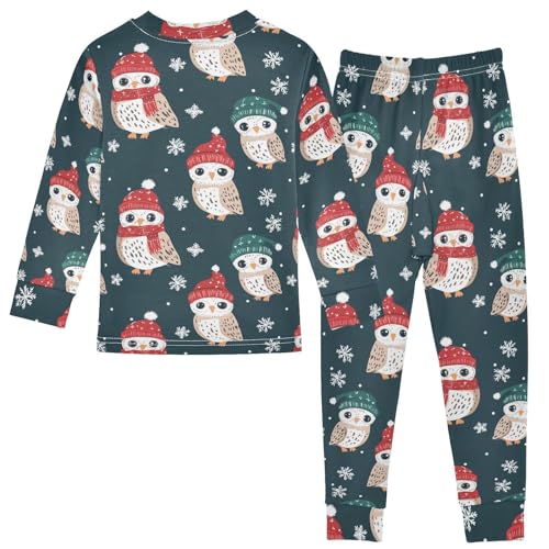 Fustylead Christmas Cute Owls with Hat Scarf and Snowflake Pajamas Cotton Sleepover PJ Set Long Sleeve Lounge Wear2