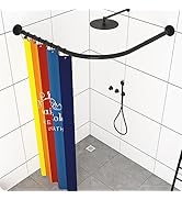 Kwart Cirkel Douchegordijnstang, roestvrij staal, L-vorm, hoekdouchestang, zwart, ronde douchegordijnstang, zonder boren, zonder plafondhouder, voor bad en douche, afmetingen: B 70-95 cm x 90-130 cm Kwart Cirkel Douchegordijnstang, roestvrij staal, L-vorm, hoekdouchestang, zwart, ronde douchegordijnstang, zonder boren, zonder plafondhouder, voor bad en douche, afmetingen: B 70-95 cm x 90-130 cm