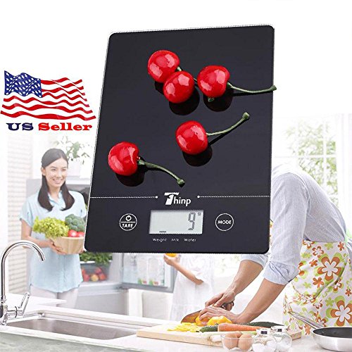 Thinp Electronic Kitchen Food Scale, High Precision Touch Sensitive, Tempered Glass, Elegant Black #TOP1
