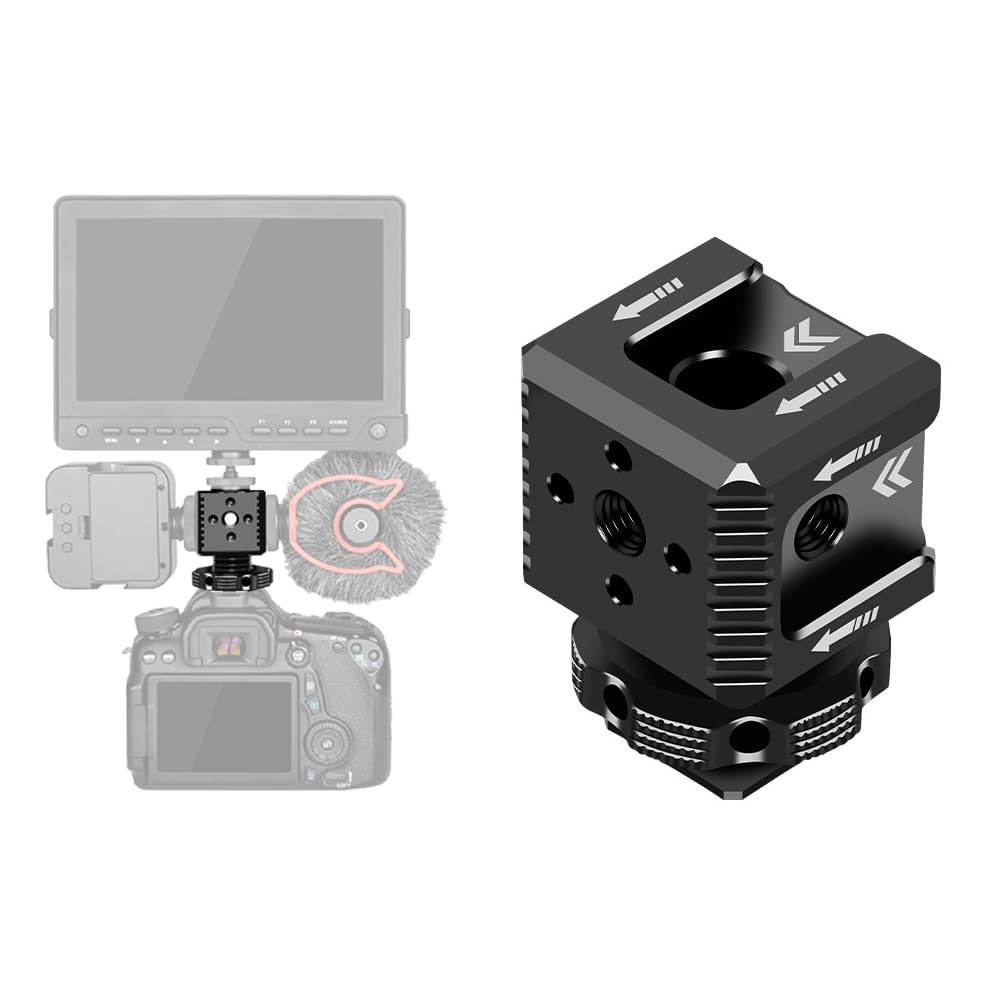 Triple Cold Shoe Mount Bracket, Camera Hot Shoe Mount Adapter with 1/4" Screw Holes for Flash Light Monitor Video Mic Compatible with Canon Nikon Camera Camcorder