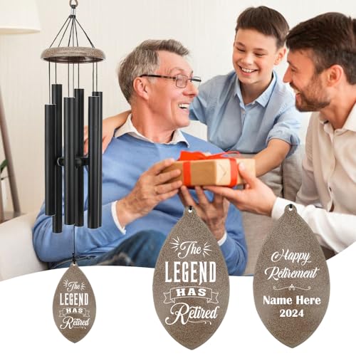 Image of ASTARIN Personalized Happy Retirement Gift, Custom Name Retirement Wind Chimes for Women Men, 35 inch Large Deep Tone Wind Chime Retire Gifts for Teacher Husband Friends Parents