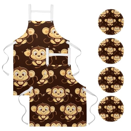 Tablier de cuisine doux réglable marron grand modèle et taille M avec poches