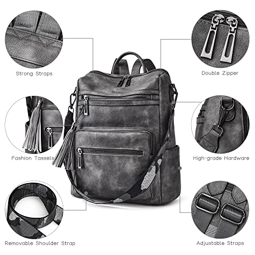 Image of Shrrie Vegan Leather Backpack Purse for Women with Adjustable Shoulder Bag | Water Resistant Fashion Designer Travel Backpack,Convertible Shoulder Bag with Wristlet,College Work