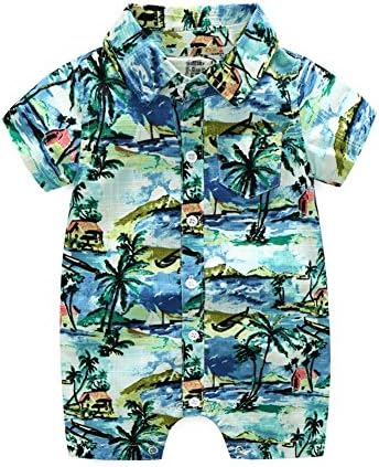 Weixinbuy Toddler Baby Boys Summer Casual Outfits Hawaiian Style Floral One-Piece Romper Blue