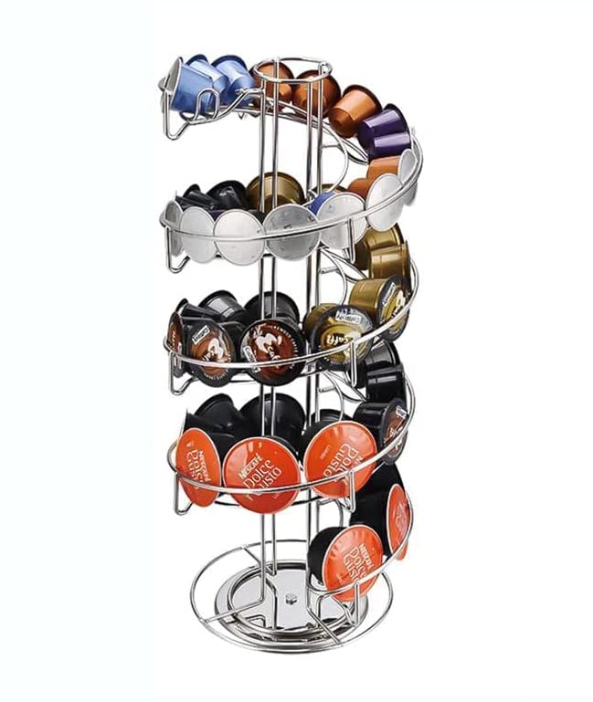 Home Paradise Rotating Coffee Capsule Holder, Original Line Coffee Pod Storage Rack, 360 Degree Spinning Coffee Pod Holder, Holds 40 Capsules, Ideal for Home Office Kitchen (Silver)