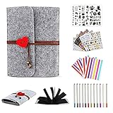 【El juego contiene】: 1 album de fotos scrapbook (30 hojas / 60 páginas), 12 rotuladores metálicos (12 colores), 6 plantillas de pintura diferentes, 6 pegatinas, 4 esquinas de fotos, el diseño de la carpeta de anillas es fácil de abrir y cerrar, por lo que que puede seguir Agregar o eliminar páginas negras según sea necesario.