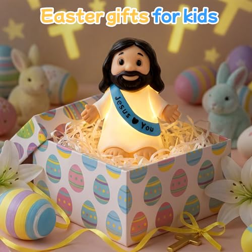 Image of Jesus Night Light,Resin Jesus Sculpture Lamps,Mother's Day,Religious Statue Lamp Gift for Mom,Table Lamp for Bedroom Desktop Holiday Decoration,Baptism Gift for Women