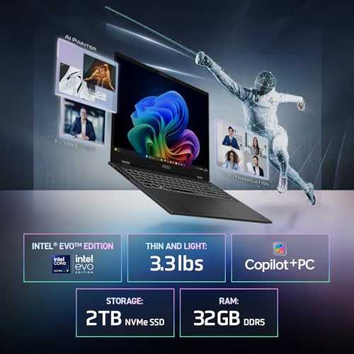 Image of msi Prestige 16 AI+ Evo 16 inch UHD+ OLED Laptop: Intel Ultra 7-258V, Intel Arc Graphics, 32GB DDR5, 2TB NVMe SSD, HDMI, Wi-Fi 7, Win 11 Pro: Stellar Gray B2VMG-058US