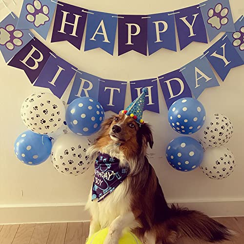 Tcboying Dog Birthday Bandana, Dog Birthday Boy Hat Scarfs Flag Balloon With Cute Doggie Birthday Party Supplies Decorations(11-Piece Set) (Blue) (Style1, Blue) #TOP1