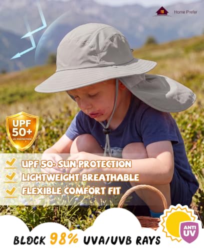 Image of Home Prefer UPF 50+ Boys Sun Hat with Neck Flap Wide Brim Summer Beach Bucket Hat for Boys Girls Toddler Kids Safari Hat