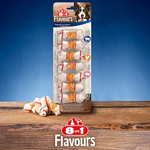 8in1 Triple Flavour Knochen XS - leckere Hundeknochen mit Hähnchenfilet, Schweine- und Rinderhaut, 7 Stück