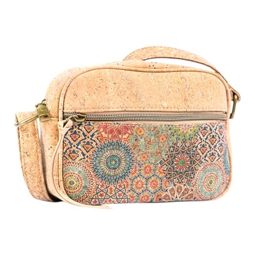 DeCarbonize Damen Crossbody Handtasche aus Kork Satteltasche Vegan Leder Nachhaltig (Marokkanischen Stil)