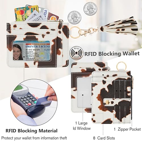 Image of KNGITRYI Small Wristlet Wallets for Women RFID Credit Card Holder Wallet Keychain Wristlet Wallet Credit Card Wallets for Women (Cow)