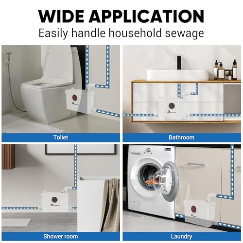 Dkenicor Macerator Pump, 800W, 32.8 ft, Macerator Sewerage Sump Pump with 4 Water Inlets for Toilet, Basement, Kitchen, Sink, Shower Waste Water Disposal Machine - Thumbnail 5