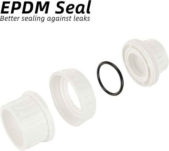 4PCS PVC Union 2 Inch PVC Coupling Pipe Fitting Adapter, EPDM O-Ring, Socket to Socket, White